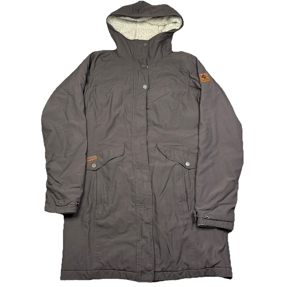 Columbia Long Sherpa Lined Hooded Parka Jacket Coat Full Zip Gray Long Womens Xs